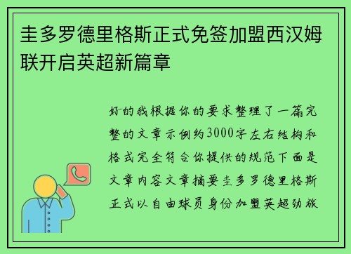 圭多罗德里格斯正式免签加盟西汉姆联开启英超新篇章